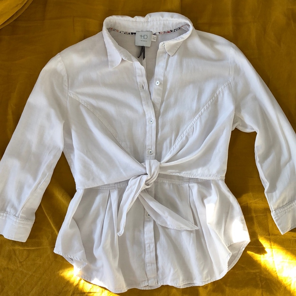 HD in Paris Cotton Tie-Waist Peplum Blouse